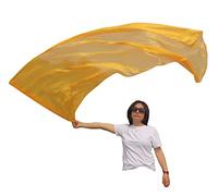 Winged Sirenny Large Silk Flex Flags for Prophetic Worship Praise Dance, 88" Handpainted Fluid Ministry Banner (silky gold)