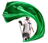 Winged Sirenny Lightweight Real Silk Veil Poi 230cm. Flow Dance Prop for Performances, Bellydance & Fitness. Stainless Steel Rope, Carry Bag, Gradient Colours (green)