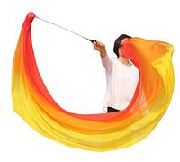 Winged Sirenny Lightweight Real Silk Veil Poi 230cm. Flow Dance Prop for Performances, Bellydance & Fitness. Stainless Steel Rope, Carry Bag, Gradient Colours (Fire)