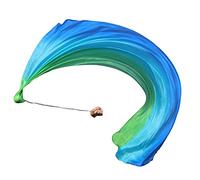 Winged Sirenny Lightweight Real Silk Veil Poi 230cm. Flow Dance Prop for Performances, Bellydance & Fitness. Stainless Steel Rope, Carry Bag, Gradient Colours (green-turquoise-blue)