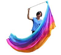 Winged Sirenny Lightweight Real Silk Veil Poi 230cm. Flow Dance Prop for Performances, Bellydance & Fitness. Stainless Steel Rope, Carry Bag, Gradient Colours (Iridescence)