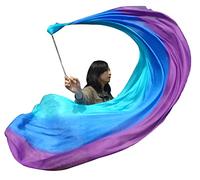 Winged Sirenny Lightweight Real Silk Veil Poi 230cm. Flow Dance Prop for Performances, Bellydance & Fitness. Stainless Steel Rope, Carry Bag, Gradient Colours (longside turquoise-blue-purple)