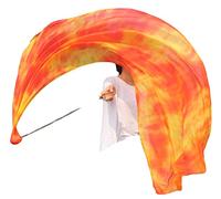 Winged Sirenny Lightweight Real Silk Veil Poi 230cm. Flow Dance Prop for Performances, Bellydance & Fitness. Stainless Steel Rope, Carry Bag, Gradient Colours (Flame)