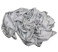 Winged Sirenny Oversized Belly Dance Silk Veil 270x135cm (3yd x 53") - Hand-Painted Mulberry Silk, Professional Performance Scarf with Carry Bag, silver