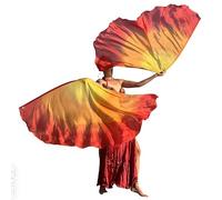 Winged Sirenny Pair 180cm Silk Dance Angel Wings, Lightweight Flow Props for Belly Dance Performances & Events, 70”Half Circle Sheer Silk with Portable Flexible Pole (yellow-orange-red)