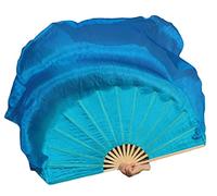 Winged Sirenny Pair Large Short Silk Flutter Dance Fans - 45"x41" (114x105cm) for Dance Events, Stage Performance, Theatre, & Flow arts- Bamboo Handles, Carry Bag Included (gradient turquoise)