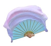 Winged Sirenny Pair Large Short Silk Flutter Dance Fans - 45"x41" (114x105cm) for Dance Events, Stage Performance, Theatre, & Flow arts- Bamboo Handles, Carry Bag Included (Mist)