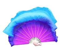 Winged Sirenny Pair Large Short Silk Flutter Dance Fans - 45"x41" (114x105cm) for Dance Events, Stage Performance, Theatre, & Flow arts- Bamboo Handles, Carry Bag Included (purple/blue/turquoise)