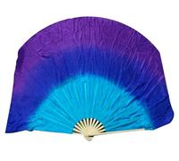 Winged Sirenny Pair Large Short Silk Flutter Dance Fans - 45"x41" (114x105cm) for Dance Events, Stage Performance, Theatre, & Flow arts- Bamboo Handles, Carry Bag Included (turquoise-blue-purple)