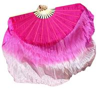 Winged Sirenny Pair Large Short Silk Flutter Dance Fans - 45"x41" (114x105cm) for Dance Events, Stage Performance, Theatre, & Flow arts- Bamboo Handles, Carry Bag Included (pink fading)
