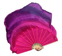 Winged Sirenny Pair Large Short Silk Flutter Dance Fans - 45"x41" (114x105cm) for Dance Events, Stage Performance, Theatre, & Flow arts- Bamboo Handles, Carry Bag Included (pink-purple)