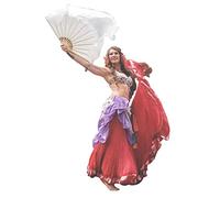 Winged Sirenny Pair Large Short Silk Flutter Dance Fans - 45"x41" (114x105cm) for Dance Events, Stage Performance, Theatre, & Flow arts- Bamboo Handles, Carry Bag Included (white)