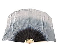Winged Sirenny Pair Large Short Silk Flutter Dance Fans - 45"x41" (114x105cm) for Dance Events, Stage Performance, Theatre, & Flow arts- Bamboo Handles, Carry Bag Included (black-white)