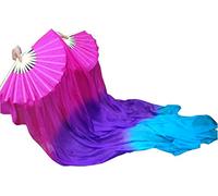 Winged Sirenny Pairs 70"(180 cm) Belly Dance Silk Fan Veils Adjustable (pink/purple/turquoise)