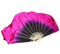 Winged Sirenny Pairs Silk Dance Fans Flutter 20cm (8in) - Hand Painted Vibrant Silk Fans for Chinese Festival, Dance & Performance, Flow Art Props for Tribal & Fusion Dances (black-hot pink)