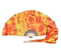 Winged Sirenny Pairs Silk Dance Fans Flutter 20cm (8in) - Hand Painted Vibrant Silk Fans for Chinese Festival, Dance & Performance, Flow Art Props for Tribal & Fusion Dances (Flame)