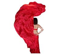 Winged Sirenny Rectangular Belly Dance Silk Veil - Premium Mulberry Silk, Hand-Painted Plain Colour, Graceful & Floaty (2.7m x 1.1m) with Carry Bag, red