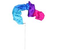 Winged Sirenny Silk Dance Ribbon Streamer 250cm (98in) with Rod, Elegant Performance & Flow Arts Prop for Play, Stage, Festivals. Hand Painted & Made (turquoise-blue-purple-pink)
