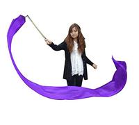 Winged Sirenny Silk Dance Ribbon Streamer 250cm (98in) with Rod, Elegant Performance & Flow Arts Prop for Play, Stage, Festivals. Hand Painted & Made (purple)