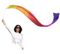 Winged Sirenny Silk Dance Ribbon Streamer 250cm (98in) with Rod, Elegant Performance & Flow Arts Prop for Play, Stage, Festivals. Hand Painted & Made (Yellow-Orange-red-Pink-Purple)