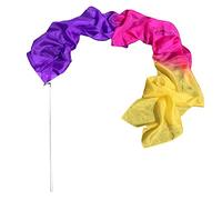 Winged Sirenny Silk Dance Ribbon Streamer 250cm (98in) with Rod, Elegant Performance & Flow Arts Prop for Play, Stage, Festivals. Hand Painted & Made (Purple-Pink-Yellow)
