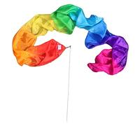 Winged Sirenny Silk Dance Ribbon Streamer 250cm (98in) with Rod, Elegant Performance & Flow Arts Prop for Play, Stage, Festivals. Hand Painted & Made (Rainbow)