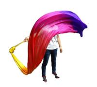 Winged Sirenny Silk Dance Ribbon with a Pouch in Rod (Throw Streamer) 2.5m, Professional Performance Scarf for Dance,Play,Flow Arts & Festivals - Fluid Playful Prop (Yellow-Orange-red-Pink-Purple)