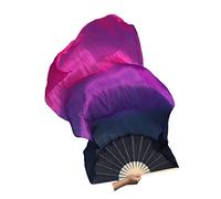 Winged Sirenny Single 59"(150 cm) Worship Praise Belly Dance Silk Fan Veil Flag Streamer Adjustable (black-purple-pink)