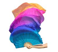 Winged Sirenny Single 59"(150 cm) Worship Praise Belly Dance Silk Fan Veil Flag Streamer Adjustable (Iridescence)