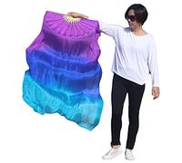 Winged Sirenny Single 59"(150 cm) Worship Praise Belly Dance Silk Fan Veil Flag Streamer Adjustable(purple-blue-turquoise)