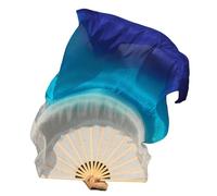 Winged Sirenny Single 59"(150 cm) Worship Praise Belly Dance Silk Fan Veil Flag Streamer Adjustable(white-turquoise-blue)