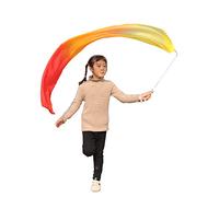 Winged Sirenny Youth Silk Ribbon Dancer Wand, Church Worship & Praise Adoration Dance Flag banner, Juggling Play Silk Streamer with Rods (59" yellow-orange-red)