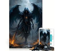 Winged Skeleton Warrior with Flaming Sword Jigsaw for Adults1000 Pieces Brain Focus Game Precision Cut Smooth Edges Amusing Challenge for Waiting Time (38x26cm)