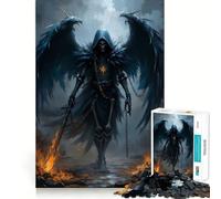 Winged Skeleton Warrior with Flaming Sword Jigsaw Puzzle1000 Pieces Mind Train Fun Clean Cut Sturdy Components Captivating Leisure for Cozy Indoors (38x52cm)