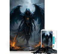 Winged Skeleton Warrior with Flaming Sword Jigsaw Puzzles 1000 Recall Fun Play Burr Free Clean Cut Pieces Portable Travel Friendly Fun Game (50x75cm)