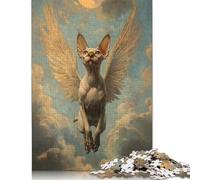Winged Sphynx Cat Angelic Sphynx Cat Puzzle 500 Pieces Jigsaws Wood Puzzle Jigsaws Learning Educational Puzzle 500pcs (52x38cm)