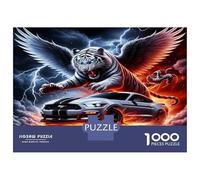 Winged Tiger Car 1000pc Premium Jigsaw Puzzle Fiery Wild Power Puzzle for Adults Recycled Cardboard Family Puzzle Lovers Brain Training Holiday Activity Office Break 70x50cm/1000pcs