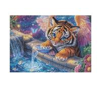 Winged Tiger Cub by Starry Pond with Butterfly 300 Piece Complete DIY Jigsaw Puzzle Collectors Mind Relaxation Educational Decorative Puzzle Gifts for Adults Wooden Cardboard 300 PCS