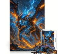 Winged Tiger with Lightning Power Hard Jigsaw Puzzle for Adults 1000 Pieces Focus Enhance Restful Activity Smooth Cut Winter Gift (38x26cm)
