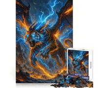 Winged Tiger with Lightning Power Hard Jigsaw Puzzle for Adults 1000 Pieces Focus Enhance Restful Activity Smooth Cut Winter Gift (38x52cm)