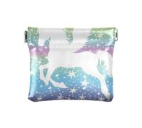 Winged Unicorn and Rainbow Stars Squeeze Coin Purse Pouch Change Holder PU Leather Mini Wallet Coin Pocket for Women Girls Men