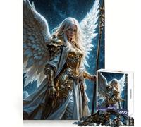 Winged Warrior Angel in Golden Armor 1000 Piece Jigsaw Puzzles for Teenagers Jigsaw Cognitive Workout Calm Leisure Ideal Fit Winter Gift (38x52cm)