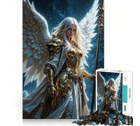 Winged Warrior Angel in Golden Armor Jigsaw 1000 Pieces Memory Skill Fun Smooth Edge Perfect Interlock Fun-filled Way to Fill Empty Hours (38x52cm)