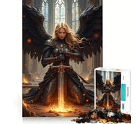 Winged Warrior Angel with Sword in Ruins Jigsaw Puzzle 1000 Piece Cognitive Fun Play Precise Interlock Structure Bonding Activity for Loved Ones (38x52cm)