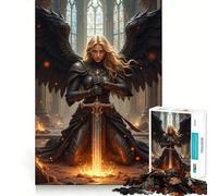 Winged Warrior Angel with Sword in Ruins Jigsaw Puzzles 1000 Mind Skill Play Premium Laser Cut Quality Quiet Time Mind Exercise at Home (50x75cm)