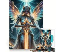 Winged Warrior with Glowing Sword Jigsaw Puzzle 1000 Piece Mind Train Fun Burr Free Clean Cut Pieces Absorbing Activity for Quiet Nights (38x52cm)