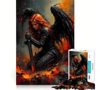 Winged Warrior with Sword in Fire Jigsaw Puzzle 1000 Piece Mental Exercise Fun Seamless Fit Precise Pieces Engaging Way to Pass Free Hours (38x26cm)
