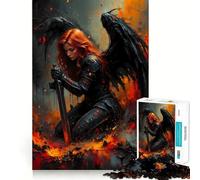 Winged Warrior with Sword in Fire Jigsaw Puzzles1000 Pieces Cognitive Boost Fun Burr Free Clean Cut Pieces Holiday Indoor Entertainment Toy (50x75cm)