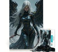 Winged Warrior Woman with White Hair Jigsaw Puzzle1000 Pieces Thinking Skill Game Seamless Fit Precise Pieces Family Fun Night Activity (50x75cm)