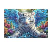 Winged White Tiger 1000 Pc DIY Jigsaw Puzzle Animal Pet Wildlife Puzzles for Adults Teens Hard Challenging Team Building Stress Reducing Autumn High-grade Rigid Cardboard 1000 PCS